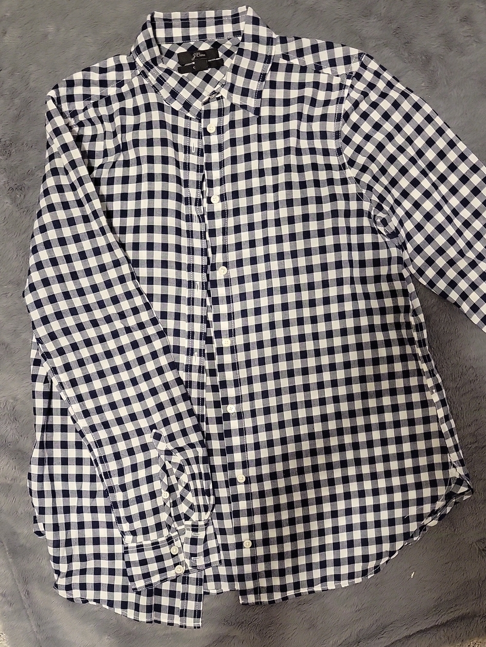 J. Crew Navy and White Gingham Button-Down Shirt